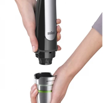 Mixer vertical Braun MQ7075X, 1000 W, Pahar gradat 0.6 l, Procesor alimente 1.5l, Tel, viteza variabila, Negru