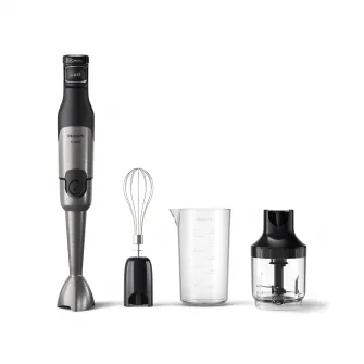 Mixer vertical Philips HR2682/00Seria 5000, 1200 W, Tehnologie SpeedTouch, Aparatoare impotriva stropirii pentru lama, Indicator de viteza cu LED, Accesorii tel si tocator, negru/argintiu