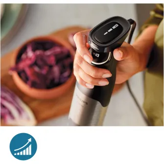 Mixer vertical Philips HR2682/00Seria 5000, 1200 W, Tehnologie SpeedTouch, Aparatoarea împotriva stropirii pentru lama, Indicator de viteză cu LED, Accesoriu tel, negru/argintiu