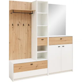 Mobilier de hol Venlo, 169x195x38cm, culoare alb/stejar