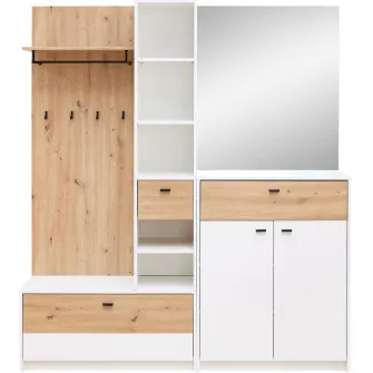 Mobilier de hol Venlo, 169x195x38cm, culoare alb/stejar