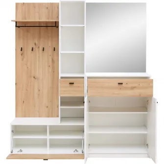 Mobilier de hol Venlo, 169x195x38cm, culoare alb/stejar
