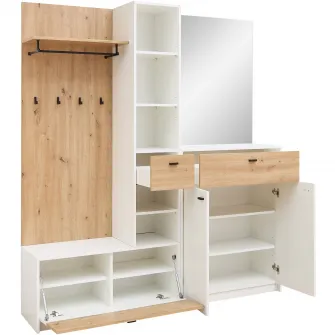 Mobilier de hol Venlo, 169x195x38cm, culoare alb/stejar
