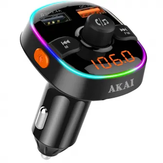 Modulator FM AKAI FMT-52BT 87,5-108 MHz, cu design placut si ergonomic, cu Bluetooth, cititor USB multiple formate (WMA, MP3, WAV, APE, FLAC) si micro SD Card, slot USB pentru incarcare rapida diverse device-uri, afisaj digital, iluminare LED