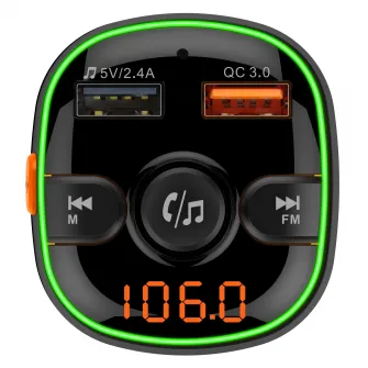 Modulator FM AKAI FMT-52BT 87,5-108 MHz, cu design placut si ergonomic, cu Bluetooth, cititor USB multiple formate (WMA, MP3, WAV, APE, FLAC) si micro SD Card, slot USB pentru incarcare rapida diverse device-uri, afisaj digital, iluminare LED