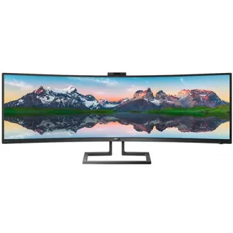 Monitor curbat LED VA Philips 48.8, Ultra wide, 32:9, 1800R, 5k Dual Quad HD, HDR 400, Adobe RGB 91%, Adaptive-Sync, DCI-P3 94%, Flicker-free, Display Port, LAN, Negru, 499P9H