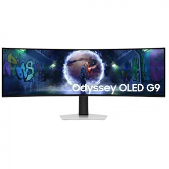 Monitor Gaming Curbat OLED Samsung Odyssey G9, 49'', DualQHD (5120 x 1440), 240Hz, 0.03ms, AMD FreeSync™ Premium Pro, NVIDIA G-Sync Compatible, Picture-by-Picture, Hub USB, HDMI, Micro HDMI, Display Port, USB, VESA, Pivot, Argintiu