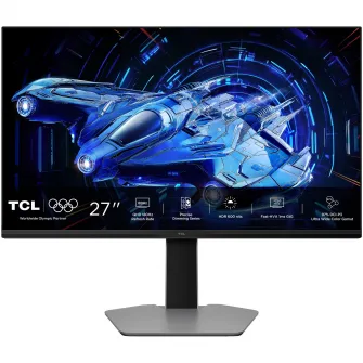 Monitor Gaming QD-Mini LED TCL 27G64, 27'', QHD (2560x1440), 180Hz, 1ms GTG, AMD FreeSync™ Premium, G-Sync™ Compatible, HDR600, 2x HDMI, Display Port, Jack, Pivot, negru/gri