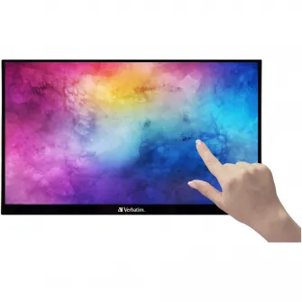 Monitor Portabil Touchscreen LED IPS Verbatim, 15.6, Full HD, 6ms, HDR, FreeSync, 2x USB-C, HDMI, USB, PMT-15