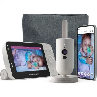 Monitor video digital pentru bebelusi Philips-AVENT SCD953/26, cu sistem de conectare prin aplicatia mobila Baby Monitor+, LCD 4.3 inch, camera full HD, mod nocturn, zoom, termometru, sunete linistitoare, raza de actiune 0-400 m