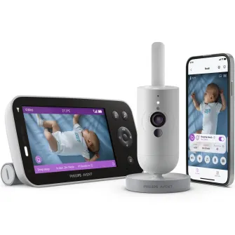 Monitor video digital pentru bebelusi Philips Avent SCD973/26, conectare la aplicatie mobila, full HD, functie de traducere a plansului, senzor SenseIQ