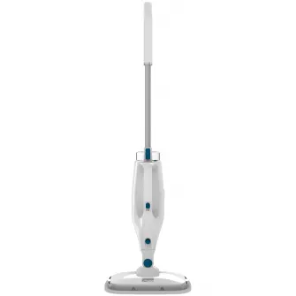 Mop cu abur Heinner SteamStrike HSM-M1400WH-BL, 1400W, capacitate rezervor apa: 420 ml, timp incalzire 15s, debit abur 21/27 g/min, temperatura abur 130°C, 2 lavete incluse, alb