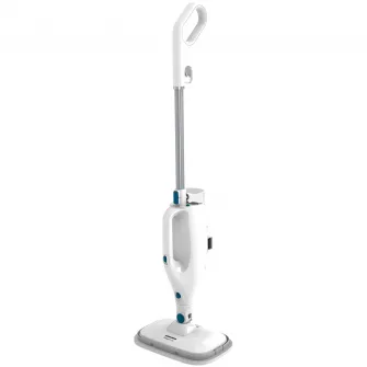 Mop cu abur Heinner SteamStrike HSM-M1400WH-BL, 1400W, capacitate rezervor apa: 420 ml, timp incalzire 15s, debit abur 21/27 g/min, temperatura abur 130°C, 2 lavete incluse, alb