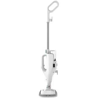 Mop cu abur Heinner SteamStrike HSM-M1400WH-BL, 1400W, capacitate rezervor apa: 420 ml, timp incalzire 15s, debit abur 21/27 g/min, temperatura abur 130°C, 2 lavete incluse, alb