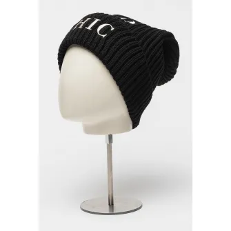 Moschino, Caciula de lana cu text brodat, Alb, Negru