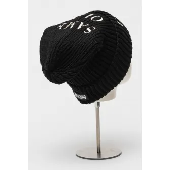 Moschino, Caciula de lana cu text brodat, Alb, Negru