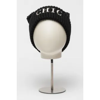 Moschino, Caciula de lana cu text brodat, Alb, Negru