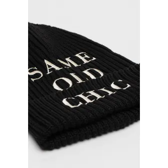 Moschino, Caciula de lana cu text brodat, Alb, Negru