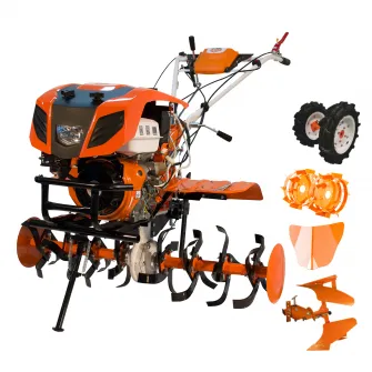 Motocultor Ruris 918ACC, 18 CP, 460 CC, 4 timpi, 3 viteze, 1100 mm latime lucru, 360 mm adancime lucru, 6.5 l benzina, roti cauciuc, rarita, plug reversibil, roti metalice