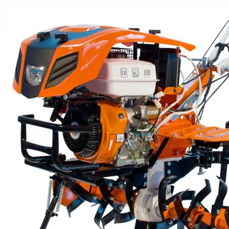 Motocultor Ruris 918ACC, 18 CP, 460 CC, 4 timpi, 3 viteze, 1100 mm latime lucru, 360 mm adancime lucru, 6.5 l benzina, roti cauciuc, rarita, plug reversibil, roti metalice