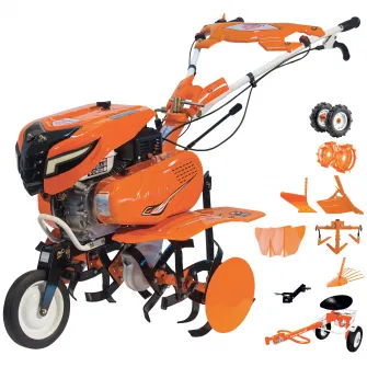 Motosapa RURIS 7500ACC3, 7 Cp, 208 CC, 4 timpi, 3 viteze, 830 mm laltime lucru, 290 adancime lucru, 3 l benzina, roti cauciuc, rarita ajustabila, plug, adaptor, dispozitiv cartofi, cultivator, accesoriu tractat, roti metalice 400 fara manicot