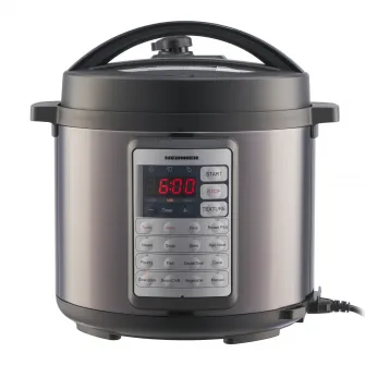 Multicooker cu gatire sub presiune Heinner Alacarte 38BK HPCK-38BK, 1000W, 5.7l, 14 programe, gatire sub presiune, presiune maxima 80 kPa (0.8 bar), afisaj LED, Negru/Inox