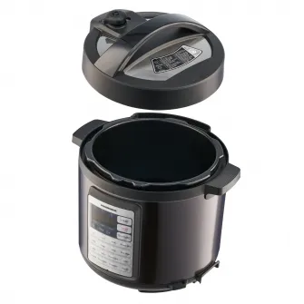 Multicooker cu gatire sub presiune Heinner Alacarte 38BK HPCK-38BK, 1000W, 5.7l, 14 programe, gatire sub presiune, presiune maxima 80 kPa (0.8 bar), afisaj LED, Negru/Inox