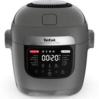 Multicooker inteligent Tefal Multicook & Fry MY731BF0, 1200W, capacitate vas ceramic antiaderent 6L, 12 programe automate, functie aer cald, functie pastrare la cald, temperatura reglabila, gri