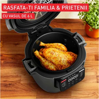 Multicooker inteligent Tefal Multicook & Fry MY731BF0, 1200W, capacitate vas ceramic antiaderent 6L, 12 programe automate, functie aer cald, functie pastrare la cald, temperatura reglabila, gri