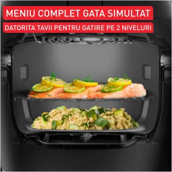 Multicooker inteligent Tefal Multicook & Fry MY731BF0, 1200W, capacitate vas ceramic antiaderent 6L, 12 programe automate, functie aer cald, functie pastrare la cald, temperatura reglabila, gri