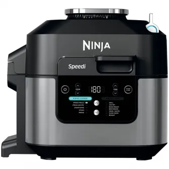 Multicooker Ninja Speedi 12in1 ON500, 1760 W, capacitate 5.7 l, functie AirFryer si cuptor, 4 portii simultan, 12 functii de gatit, Speedi Meals in doar 15min, SlowCook, Combi Cooker & buton SmartSwitch, tava cu invelis ceramic, negru