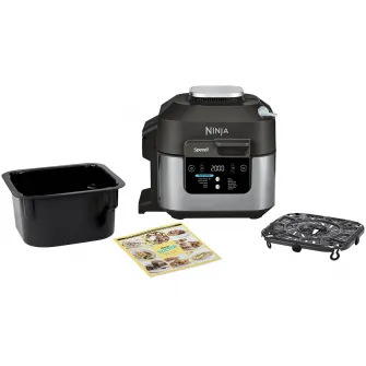 Multicooker Ninja Speedi 12in1 ON500, 1760 W, capacitate 5.7 l, functie AirFryer si cuptor, 4 portii simultan, 12 functii de gatit, Speedi Meals in doar 15min, SlowCook, Combi Cooker & buton SmartSwitch, tava cu invelis ceramic, negru