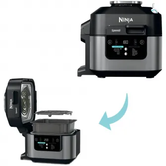 Multicooker Ninja Speedi 12in1 ON500, 1760 W, capacitate 5.7 l, functie AirFryer si cuptor, 4 portii simultan, 12 functii de gatit, Speedi Meals in doar 15min, SlowCook, Combi Cooker & buton SmartSwitch, tava cu invelis ceramic, negru