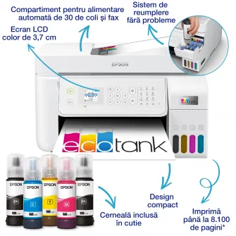 Multifunctional Inkjet Epson EcoTank L5316, A4, Color, 10 ppm, USB, Retea, Wireless Alb