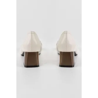 MUSK, Pantofi de piele ecologica cu toc masiv, Alb optic, Bronz, 37