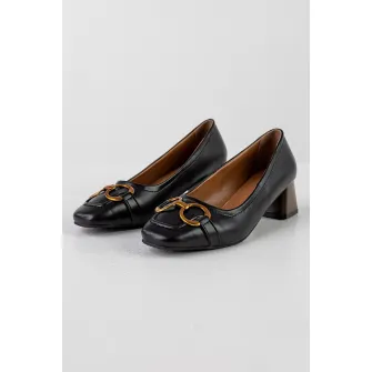 MUSK, Pantofi de piele ecologica cu toc masiv, Negru, 37