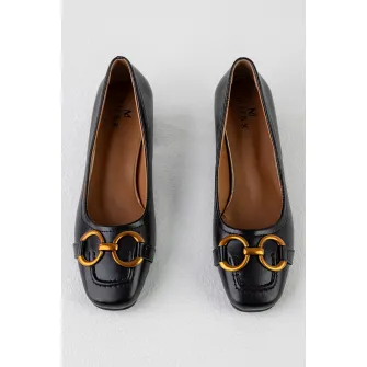 MUSK, Pantofi de piele ecologica cu toc masiv, Negru, 37
