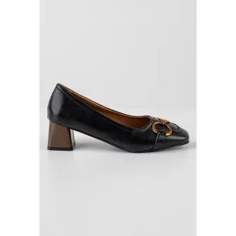 MUSK, Pantofi de piele ecologica cu toc masiv, Negru, 39