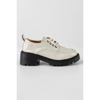 MUSK, Pantofi de piele ecologica cu toc masiv, Negru, Alb optic, 37