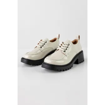 MUSK, Pantofi de piele ecologica cu toc masiv, Negru, Alb optic, 37