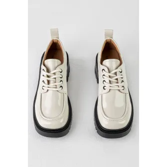 MUSK, Pantofi de piele ecologica cu toc masiv, Negru, Alb optic, 37
