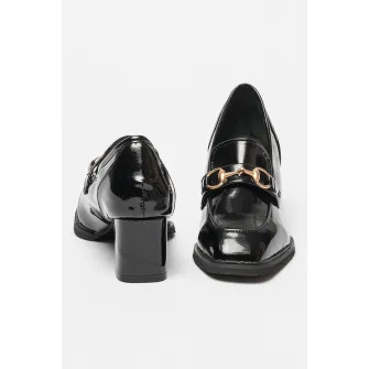 MUSK, Pantofi loafer cu aspect lacuit, Negru, 38