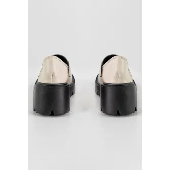 MUSK, Pantofi loafer de piele ecologica cu toc masiv, Negru, Maro nisip, 39