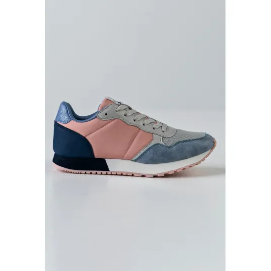 MUSK, Pantofi sport colorblock cu insertii de piele intoarsa sintetica, Gri, Albastru marin, Roz prafuit, 38