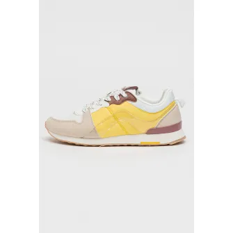 MUSK, Pantofi sport cu model colorblock si insertii de piele ecologica, Alb, Galben, Bej, 36