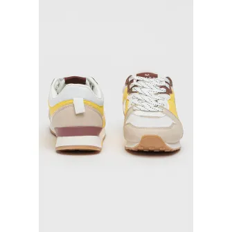 MUSK, Pantofi sport cu model colorblock si insertii de piele ecologica, Alb, Galben, Bej, 36