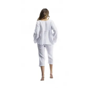 Naeve, Set de bluza de bumbac organic si pantaloni trei sferturi, Alb, XS-S