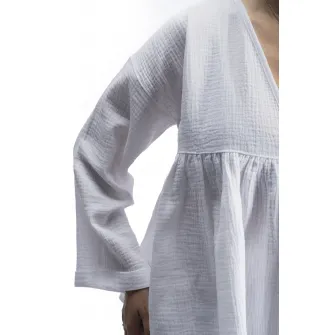 Naeve, Set de bluza de bumbac organic si pantaloni trei sferturi, Alb, XS-S