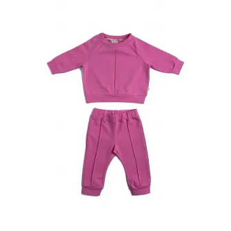 Naeve, Set de bluza sport cu decolteu la baza gatului si pantaloni sport, Roz, 68 CM