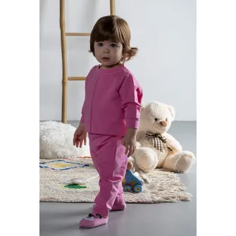 Naeve, Set de bluza sport cu decolteu la baza gatului si pantaloni sport, Roz, 68 CM